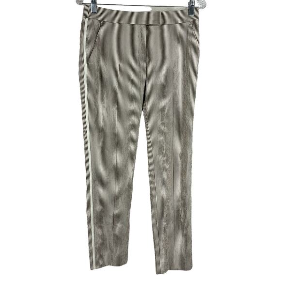 Akris Punto Frankie Stripe Stretch Gabardine Trouser Pant Brown White Sz 2 NWOT - Picture 1 of 9